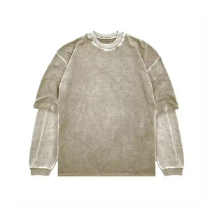 T-shirt personnalisé de haute qualité à manches doubles délavé à l'acide long T-Shirt homme surdimensionné à manches doubles délavé à l'acide longue couche en coton - Product Image 3