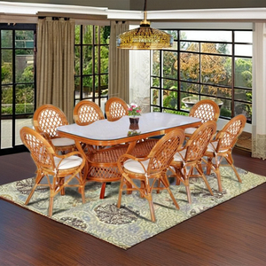 Cómodo juego de comedor de ratán con mesa larga de diseño antiguo asiático para muebles de hogar, Hotel y Villa de Indonesia - Product Image 1