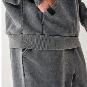 Chándal de algodón 100% de alta calidad para hombre, nuevo diseño, forro polar transpirable, logotipo personalizado, de talla grande, conjuntos con capucha de patrón sólido de invierno - Product Image 3