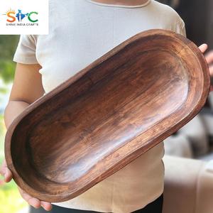 Handmade <b>Large</b> Bread <b>Bowl</b> Set Long <b>Wooden</b> Dough <b>Bowl</b> Walnut Color Modern for Party Kitchen Decor - Product Image 6