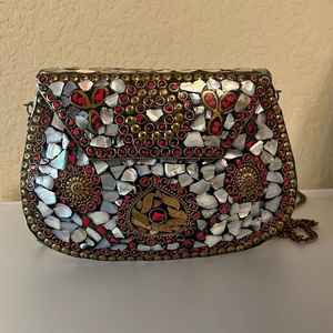 Bolso de Mano Tipo Clutch Multicolor con Incrustaciones de Madreperla India Hecho a Mano, con Forro de Algodón, Elegante y Lujoso, para Fiestas al Aire Libre, Regalo para Mujer - Product Image 3