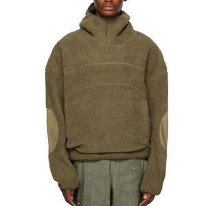 Nuevo OEM Street Wear Hombres de manga larga con paneles de construcción Codo Parche Canguro Bolsillo Polar Fleece Sudaderas con capucha de alta calidad para hombres - Product Image 6