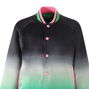 Blouson bomber en satin noir ombré avec lettrage brodé de sororité/fraternité grecque - Product Image 6
