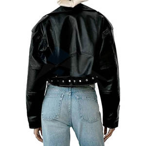 <b>Women</b> Faux <b>Leather</b> Cropped <b>Jacket</b> Lapel Zipper Biker Short Coat with Belt Stylish <b>Moto</b> Outerwear for Casual Streetwear Looks - Product Image 6