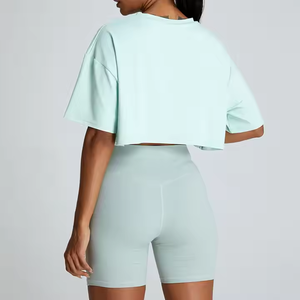 Logo personnalisé femmes coton entraînement haut court chemises de yoga à manches courtes décontracté athlétique course T-shirt pour hommes - Product Image 2