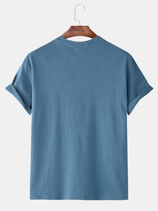 Camiseta de manga corta elegante para hombre de Color sólido liso, nueva moda pesada, algodón orientado a la exportación, camiseta personalizada con cuello redondo de Bangladesh - Product Image 2