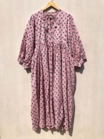 Robe midi en coton rose, robe courte, robe longue à imprimé floral, col profond avec fermeture à cordon, cadeau pour elle