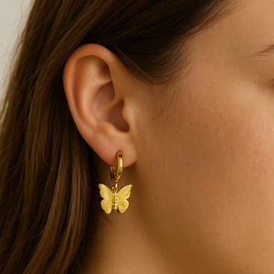 18k Gold Butterfly <b>Huggie</b> Hoop <b>Earrings</b> Rhodium Plated Cute Trendy Flower Gift - Product Image 3