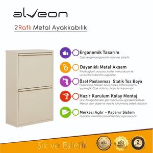 ALVEON Moderno Armario para Zapatos de Acero de 2 Niveles, Montado en la Pared, 0.6mm de Grosor, Superficie Texturizada de PEI, Fácil de Instalar, ¡Nuevo! Hecho en Turquía - Product Image 5