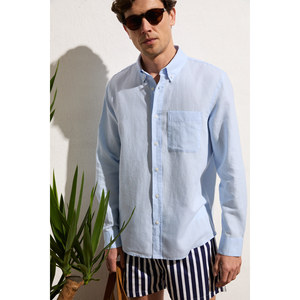 Chemise homme GRIMELANGE ARLES en mélange de lin à manches longues, coupe classique, avec une seule poche - Product Image 3