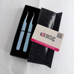 Pince à épiler GETUP BROSONS IMPEX GBI-EET-5002 en acier inoxydable à 45 degrés, bleu clair, revêtement poudré, pointe argentée, prise diamantée lisse - Product Image 6