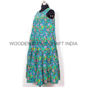Indian Cotton Latest Sleeveless Long Dress Leopard for Bohemian Style Hand Block Printed Women's Casual Maxi Dress Eco-Friendly - Product Image 6