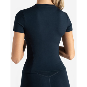 เสื้อยืดออกกำลังกายผู้หญิงสีกรมท่าเข้ม ผ้าฝ้าย 100% ยืดหยุ่น แขนสั้น คอกลม แห้งเร็ว ระบายอากาศดี ไม่เป็นขุย - Product Image 5