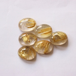 Exclusivo de alta calidad 100% de Cuarzo rutilado dorado natural forma ovalada cabujón de piedras preciosas calibrado de diferentes tamaños Wow Gem - Product Image 5