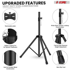 5 Core Speaker Stand 4Ft Adjustable Heavy Duty PA DJ <b>Tripod</b> Studio Monitor Stands w 35mm Insert - Product Image 2