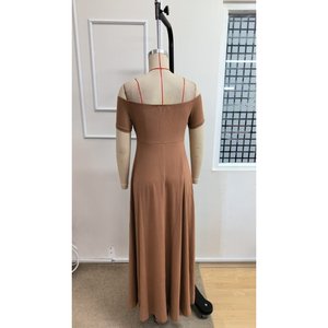 Vestido largo de viscosa elástico con hombros descubiertos para mujer, 34670 - Café con leche - Product Image 6