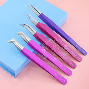 On Sale Sustainable Fiber Tip Eyelash Extension Tweezers Pink 45° Moon Curve Isolation Long Tip Nonslip Lash <b>Tool</b> Professional - Product Image 1