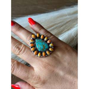 Southwest Handmade Multi Stone <b>Sterling</b> <b>Silver</b> Cluster <b>Ring</b> Bezel <b>Set</b> Adjustable - Product Image 2