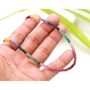 925 Sterling Silver Multi-Precious Faceted Beads <b>Necklace</b> 3-4mm 16+3 Inch Extension Unisex Fashionable Jewelry - Product Image 2