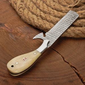 Couteau de camping en acier Damas fait main sur mesure, manche en os, lame droite de randonnée, couteau de pêche multifonctionnel OEM - Product Image 5