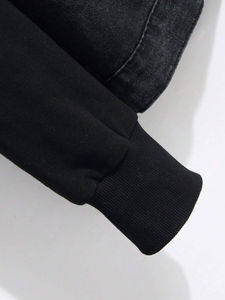 <b>Black</b> Denim Men's Stand Collar Acid Wash Vintage Hooded Windproof <b>Jacket</b> with Full Customization - Product Image 4