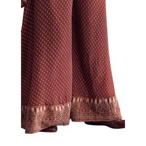 Traje de Kurta Sharara de satén naranja ladrillo con estampado de Cachemira y escote Cutdana para fiesta de boda ropa India festiva - Product Image 5