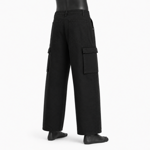 Pantalones Cargo Negros Personalizados al por Mayor, Pantalones Casuales de Algodón de Alta Calidad con Pierna Ancha y Múltiples Bolsillos para Hombre, Ropa Urbana - Product Image 4