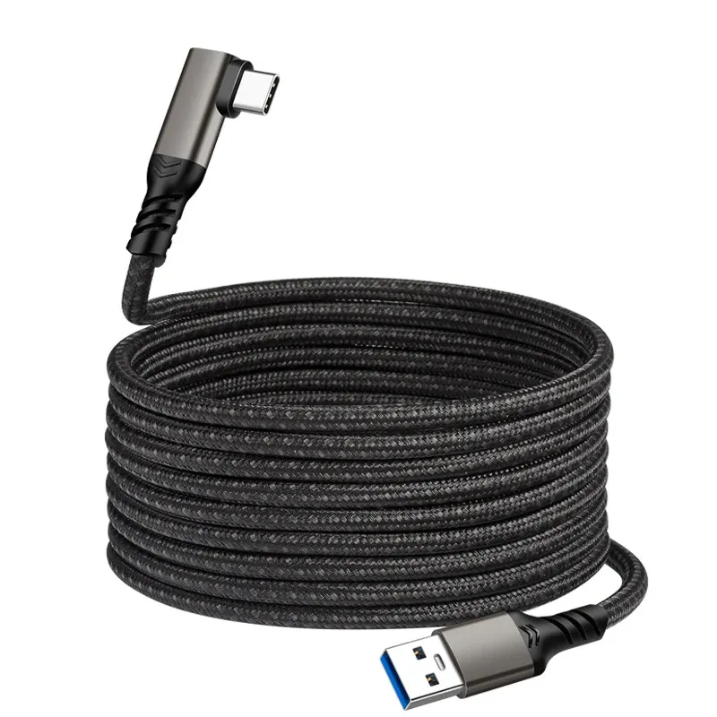 ניילון 90 מעלות 3M 5M טעינה מהירה כבל USB-C 3.0 סוג C כבל טעינה חוטי נתונים מגנטיים עבור אוקולוס קווסט VR קישור כבל USB