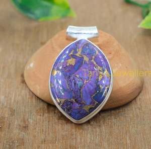 Pendentif en opale bleue et en huître épineuse orange, pendentif en argent sterling 925, pendentif en feuille fait à la main, collier, Noël, Saint-Valentin - Product Image 2