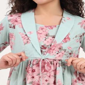 Nouvelle robe midi en coton à imprimé floral bleu, col carré, 100% coton, séchage rapide et écologique, tenue décontractée d'été pour la plage - Product Image 3