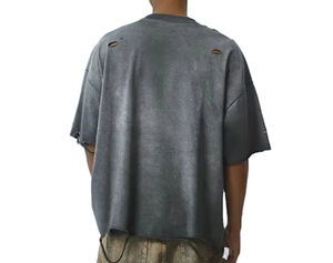 เสื้อยืดผู้ชายสไตล์วินเทจ ทรงโอเวอร์ไซส์ ผ้าคอตตอน 100% 300/250 แกรม ล้างสีแบบแอซิดวอช คุณภาพสูง พร้อมโลโก้สั่งทำพิเศษ ดีไซน์ขาดๆ แบบดิสเทรส ทรงบ็อกซี่ - Product Image 3