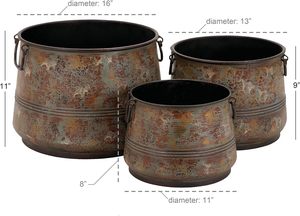Paquete de 3 jardineras elegantes de metal para bañera, decoración de jardín Vintage antigua rústica con asas de anillo de doble cara - Product Image 2