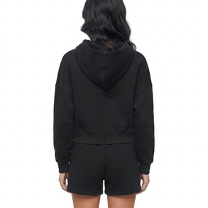 OEM Custom Embroidered <b>Crop</b> <b>Top</b> <b>Black</b> Zip Up Hoodies <b>Women</b> Sweatshirt Winter and Autumn Fleece Hoody <b>for</b> <b>Women</b> - Product Image 5