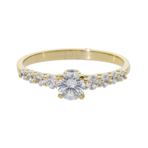 Bague de fiançailles classique en or 14 carats plaqué rhodium avec diamant véritable de 0,54 carat au total, pierre centrale taille brillant ronde et diamants latéraux gradués - Product Image 1