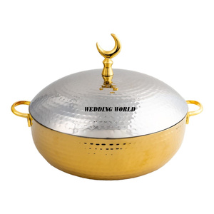 Casserole design de forme ronde en acier inoxydable avec calligraphie arabe Chauffe-plats en métal de luxe de qualité supérieure - Product Image 4