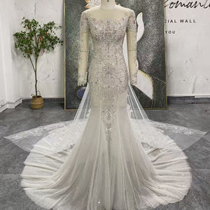 Jancember LSSG153 Vestido de Novia de Lujo con Lentejuelas, Estilo Sirena, con Apliques de Cuentas, Corte Trompeta, con Brillo, para Boda/Catédrala - Product Image 1