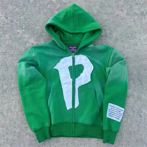 Venta al por mayor personalizado lavado ácido ZipUp Sudadera con capucha de algodón grueso Sunfaded Patchwork Sunfaded bordado apliques sudaderas con capucha hombres, sudaderas con capucha de los hombres - Product Image 4