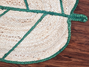 Tapis en jute de style Kilim fait à la main tufté motif abstrait décoratif en forme de feuille entrée de chevet patio extérieur salon - Product Image 2