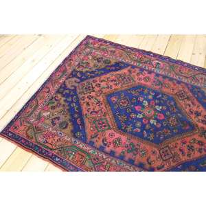 Alfombra Vintage de 4.7x6.6 pies, Alfombra Turca Azul con Diseño Floral de Lana - Product Image 4