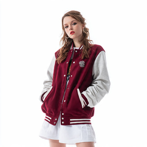 Chaqueta Varsity Holgada con Bordado, 100% Lana, Manga Larga, Hombros Caídos, para Mujer, Ropa de Calle de Invierno - Product Image 2