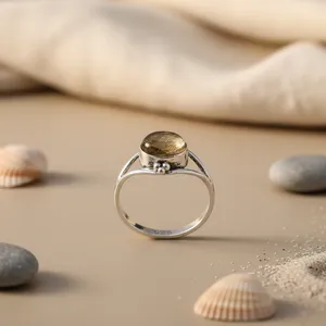Bague en agate rustique en argent 925 plaqué avec serti clos, pierre naturelle ronde, unisexe, pour usage quotidien, bague tendance - Product Image 2