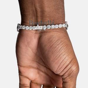 12mm 14K White Gold Plated 925 Silver Tennis Bracelet <b>Fine</b> Jewelry Black Clover Men's Moissanite Bracelets & <b>Bangles</b> - Product Image 3