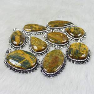 จี้พลอยเนลไลท์สีเหลืองธรรมชาติสร้อยคอจี้อัญมณีขัดเงาเรียบดีไซน์แบบคอลเลตต์ - Product Image 4