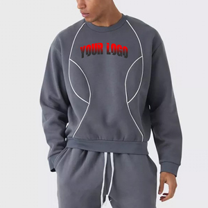 Logo brodé personnalisé col rond 100% coton French Terry basics sweat-shirt avec passepoil blanc tenue décontracté pull Hip Hop - Product Image 4