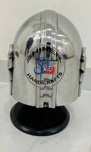 Casco mandaloriano de calibre 18, casco medieval de acero, casco mandaloriano Boba Fett, pulido plateado con forro, accesorios para fiesta de Halloween - Product Image 4