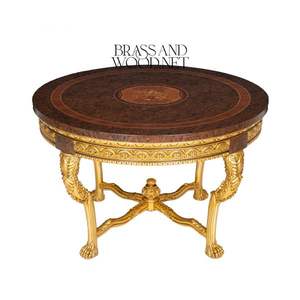 Mesa de Entrada Redonda Clásica de Lujo, Latón y Madera - Product Image 1