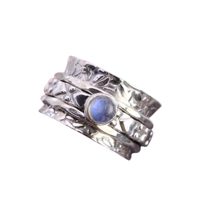 Bague classique en argent sterling 925 faite à la main avec feu bleu de Noël, cadeau de mariage plaqué rhodium avec bague Spinner en pierre de lune - Product Image 1