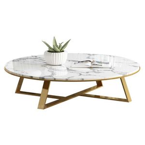 Table d'appoint élégante or pierre blanche de haute qualité pour salle à manger meubles de salon en forme ronde or utilisé salon - Product Image 3