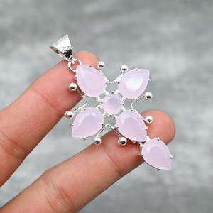 Collar con Colgante de Cruz de Cuarzo Rosa, Plata de Ley 925, Joyería de Piedras Preciosas Hecha a Mano, Elegante Regalo para Mujer, Boda, Fiesta - Product Image 5