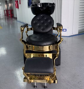 Sillón de Salón de Peluquería en Cuero PU Negro con Estructura Dorada, Estación de Lavado de Cabello Ajustable, Diseño Contemporáneo, Muebles Comerciales - Product Image 3
